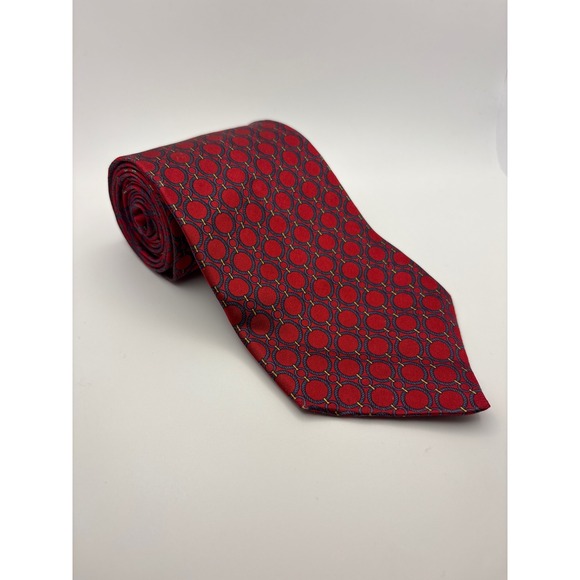 bill blass Other - Bill Blass Mens Silk Necktie Red Navy Blue Gold Geometric Chain Link Pattern